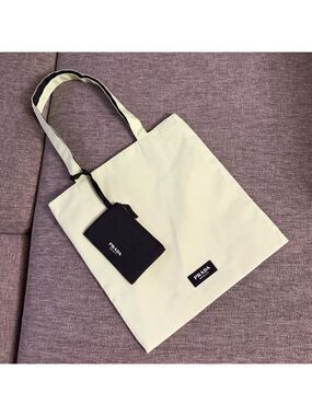 Prada Beauty Light Green Tote with Black Pouch New Authentic